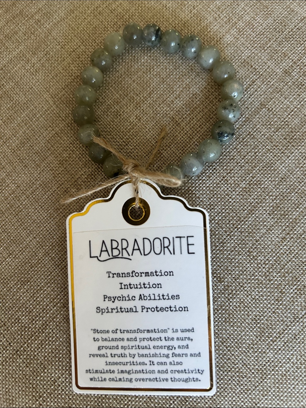 Labradorite Beaded Stretch Bracelet - Natural Green Gemstone